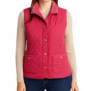 Talbots M Quilted Vest Pink Corduroy Collar Snap Button Pockets Fall Layering